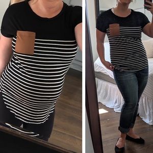 *Clearance* NEW Striped Black White Top w Pocket